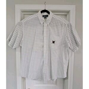 Ralph Lauren Golf Logo Mens XXL‎ Tilden 100% Cotton White Windowpane Shirt SS